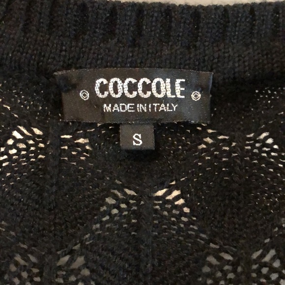 Coccole Womens Short Sleeve Cardigan Sz S Black Scalloped Knit Merino Wool Blend - Picture 4 of 9